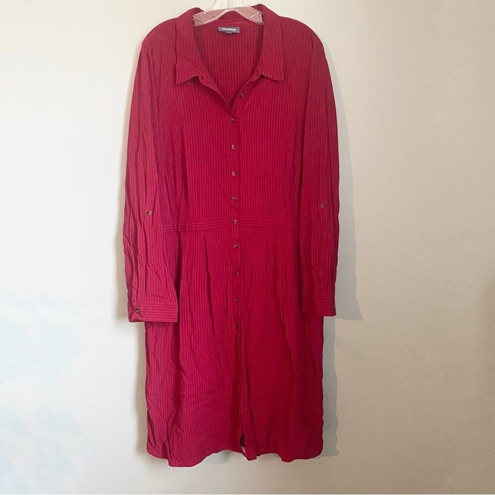 ModCloth Peasant Long Sleeve Pinstripe Button Down Modest Dress